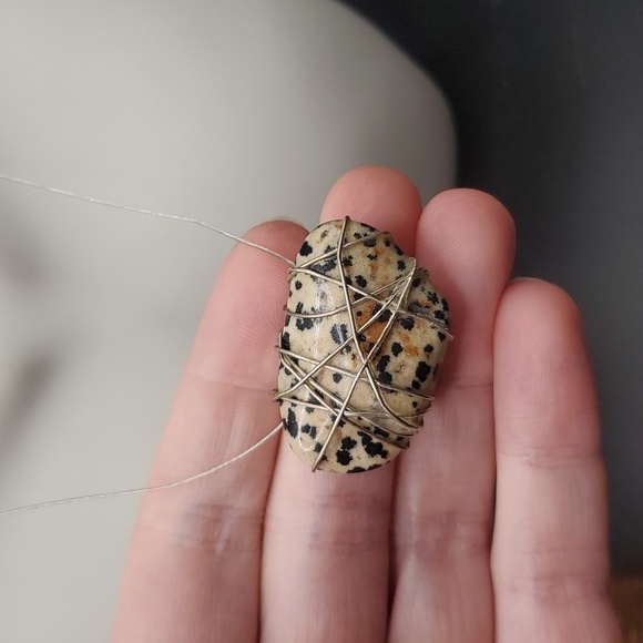 N2816 authentic jasper precious stone Dalmatian spackle sterling silver necklace - Picture 2 of 3